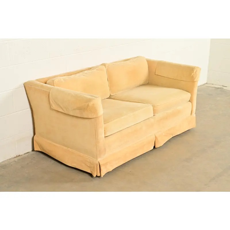 Baker Furniture Style Modern Mohair Velvet Tuxedo Sofa or Loveseat - Image 2