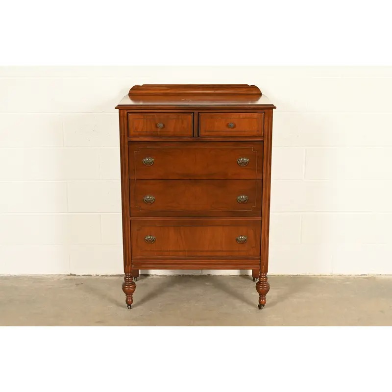 Berkey & Gay Style Antique French Regency Louis XVI Walnut Highboy Dresser, Circa 1930s - Image 2
