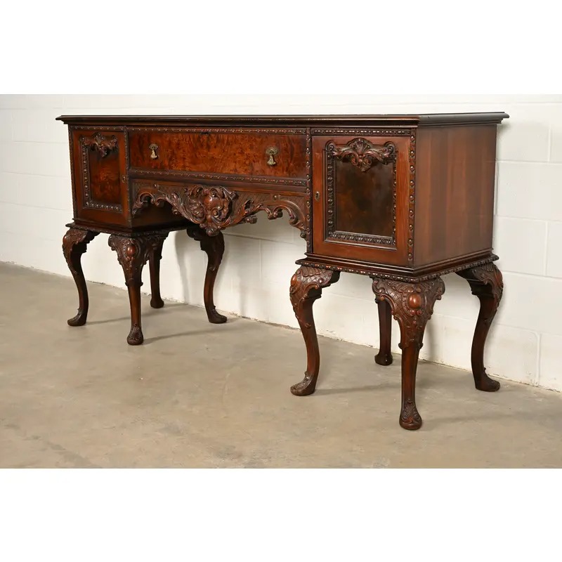 Berkey & Gay Style Chippendale Carved Mahogany Sideboard or Bar Cabinet, Circa 1920s - Image 2