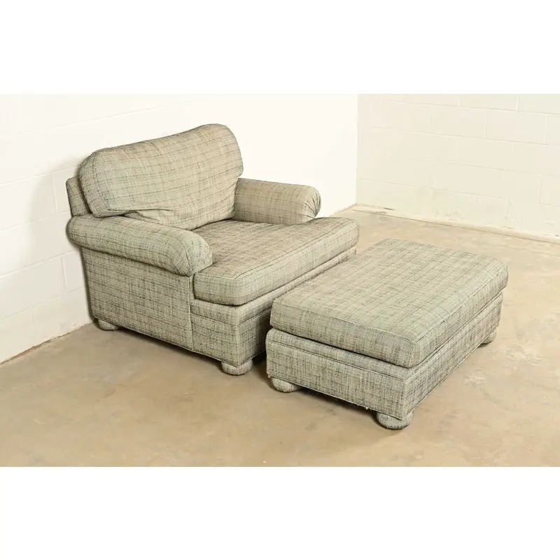 Ethan Allen Modern Upholstered Oversized Lounge Chair With Ottoman - Image 2