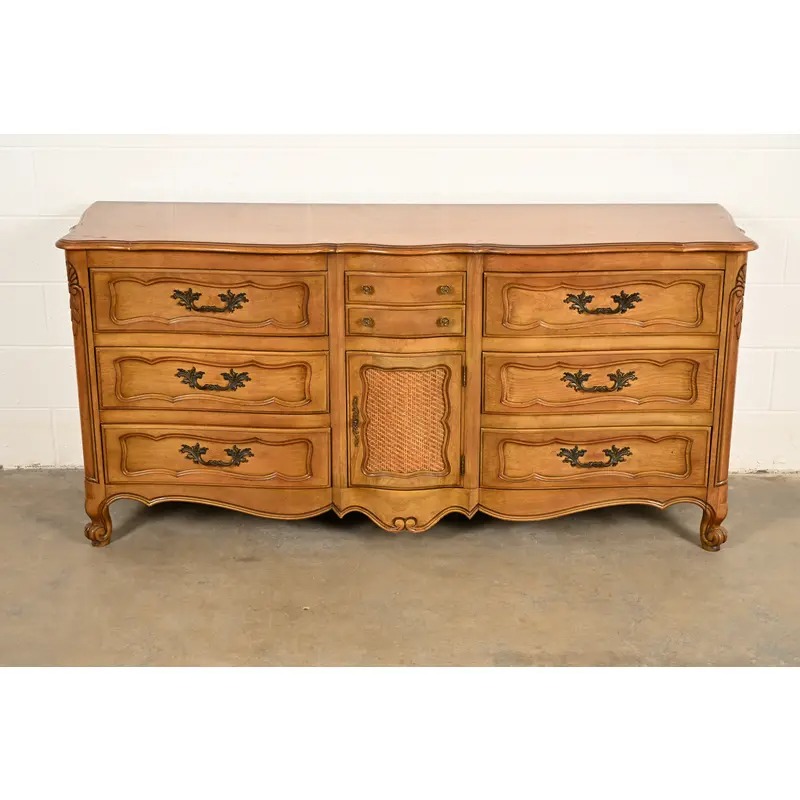French Provincial Louis XV Carved Fruitwood Triple Dresser by Fancher Furniture, Circa 1960s - Image 2
