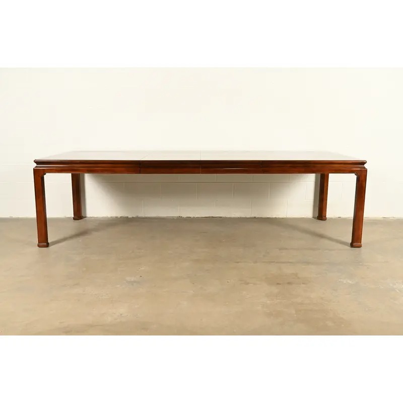 Henredon Mid-Century Hollywood Regency Mahogany and Burl Wood Extension Dining Table, Newly Refinished - Image 2