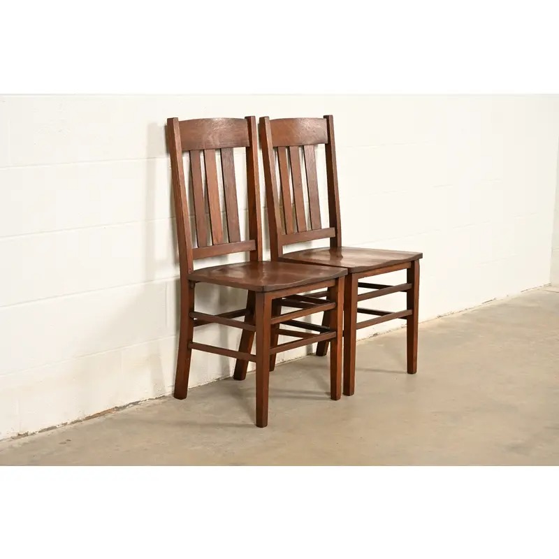Limbert Style Antique Mission Oak Arts & Crafts Side Chairs or Dining Chairs, Pair - Image 2