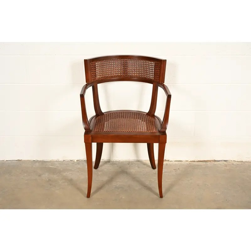 Michael Taylor for Baker Furniture Klismos Cherry Wood and Cane Armchair, Newly Refinished - Image 2