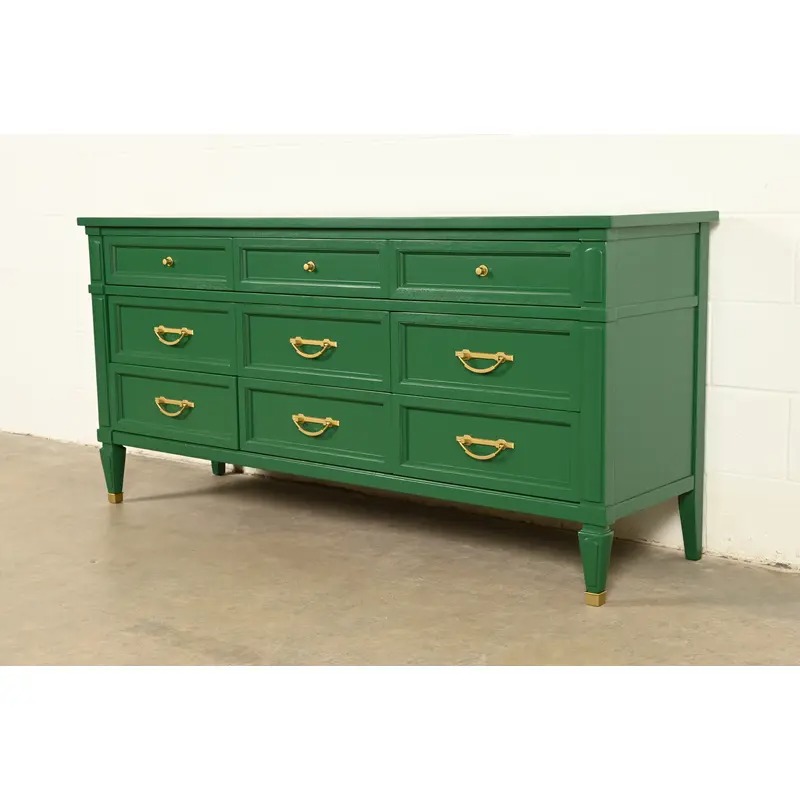 White Furniture French Regency Louis XVI Green Lacquered Dresser or Credenza, Newly Refinished - Image 2