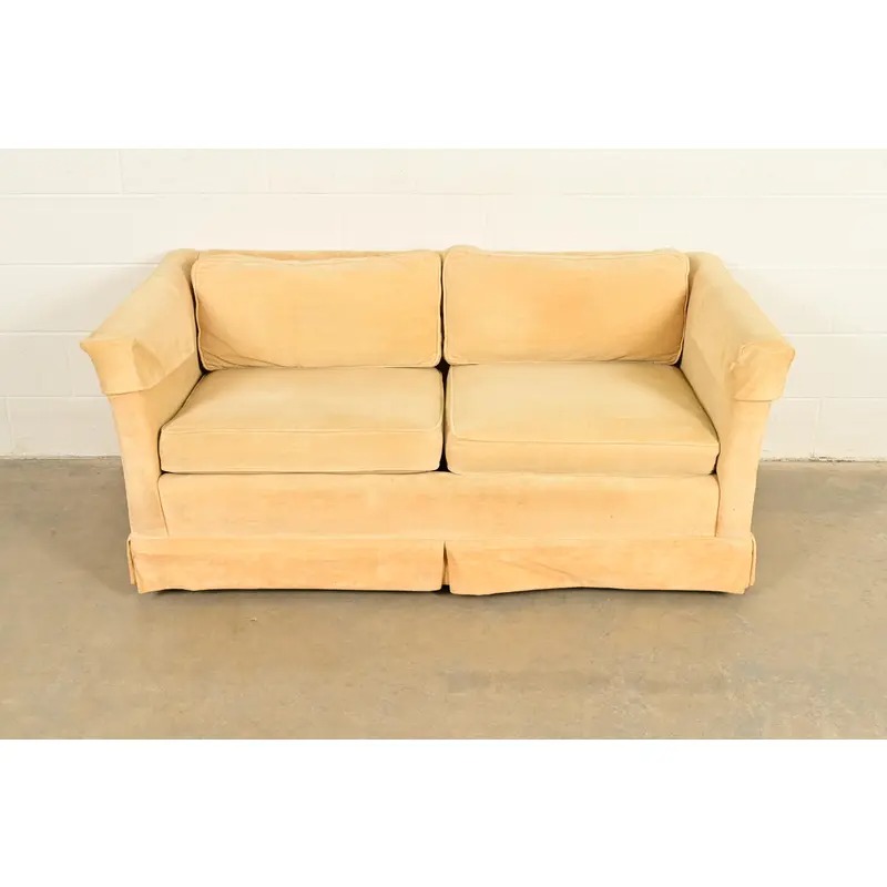 Baker Furniture Style Modern Mohair Velvet Tuxedo Sofa or Loveseat - Image 3