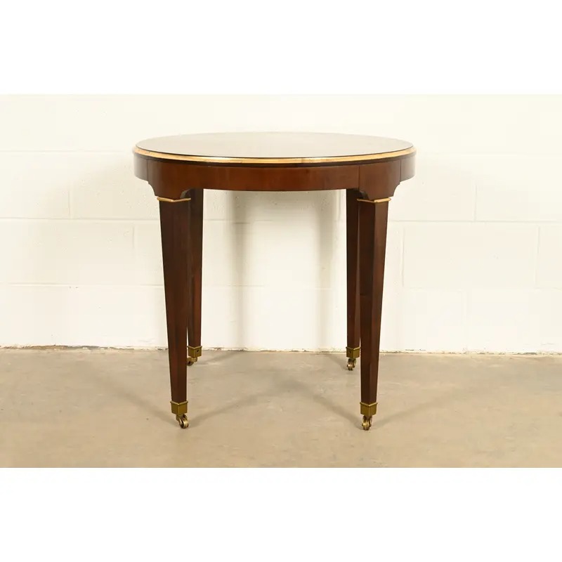 Barbara Barry Style Hollywood Regency Walnut and Parcel Gilt Tea Table or Occasional Side Table by Ethan Allen - Image 3