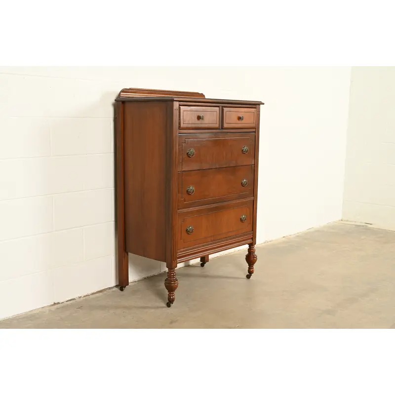 Berkey & Gay Style Antique French Regency Louis XVI Walnut Highboy Dresser, Circa 1930s - Image 3