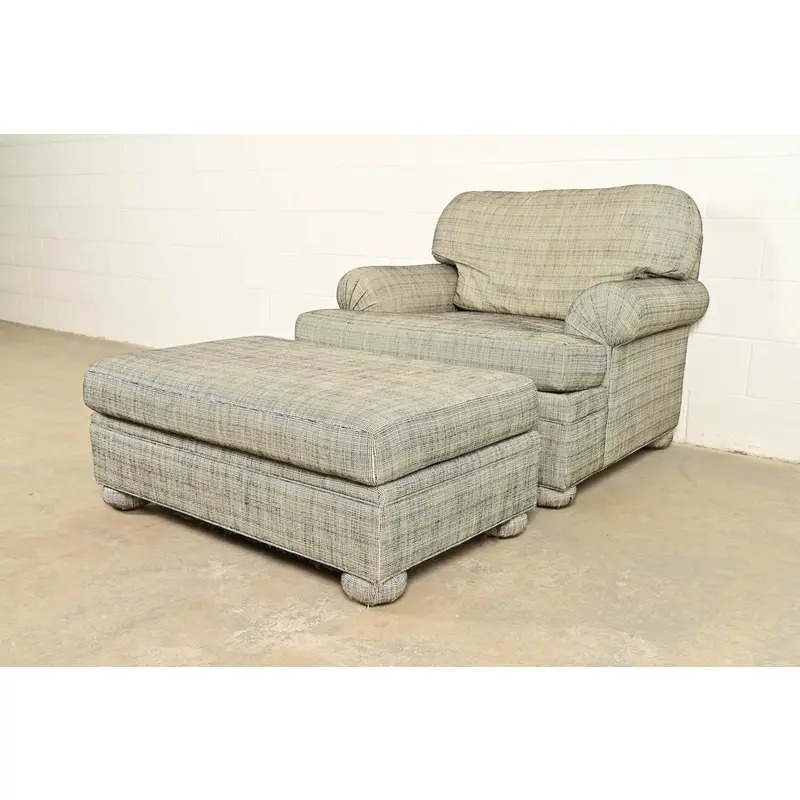 Ethan Allen Modern Upholstered Oversized Lounge Chair With Ottoman - Image 3