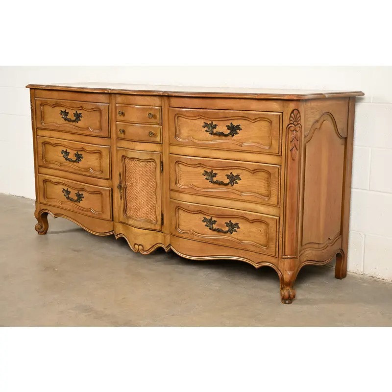 French Provincial Louis XV Carved Fruitwood Triple Dresser by Fancher Furniture, Circa 1960s - Image 3