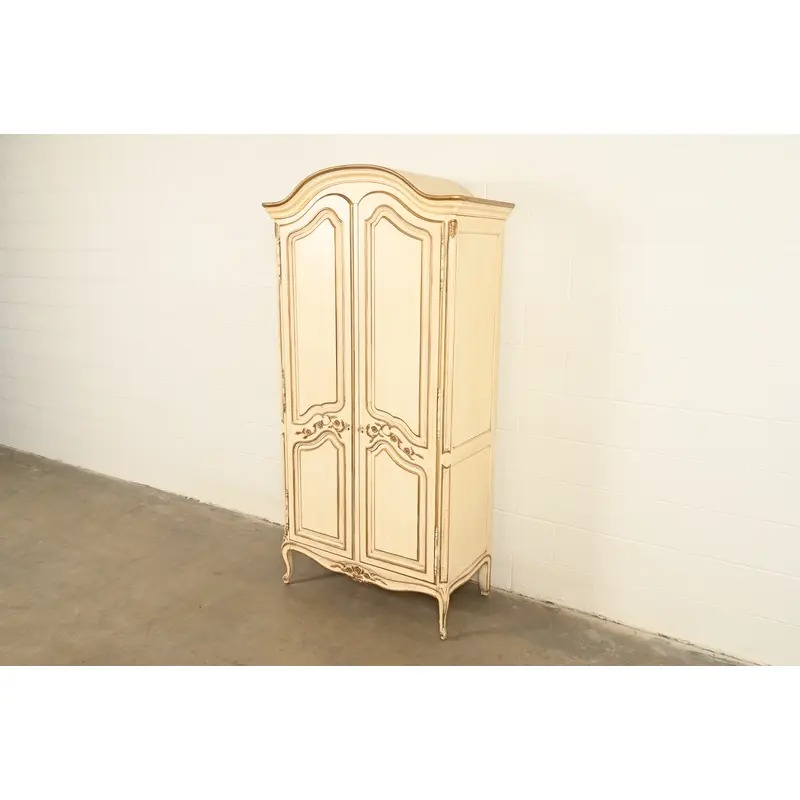 Henredon French Provincial Louis XV Cream Lacquered Armoire Dresser or Gentleman's Chest, Circa 1960s - Image 3