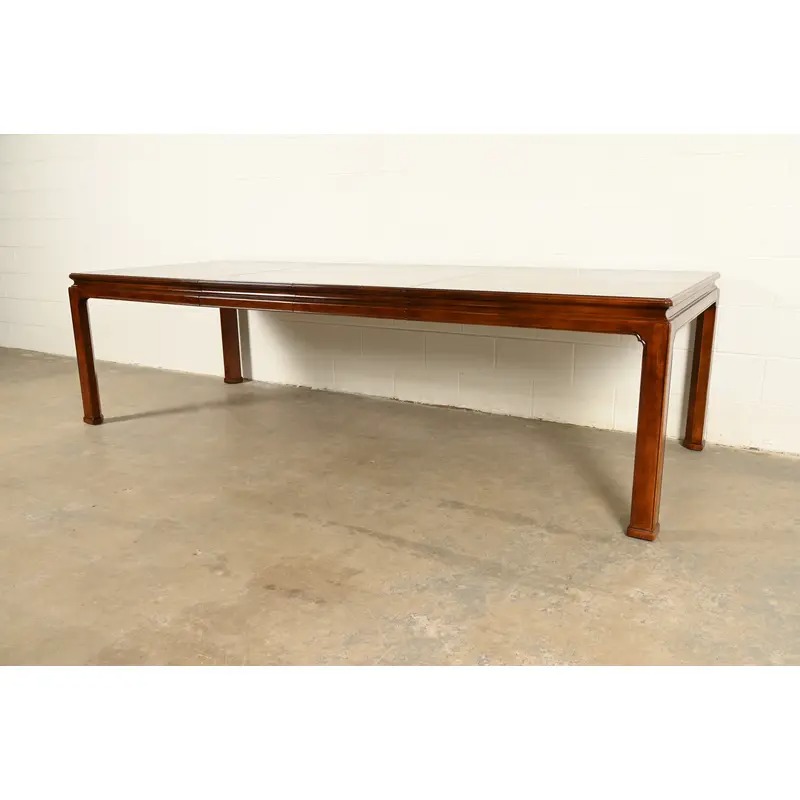 Henredon Mid-Century Hollywood Regency Mahogany and Burl Wood Extension Dining Table, Newly Refinished - Image 3
