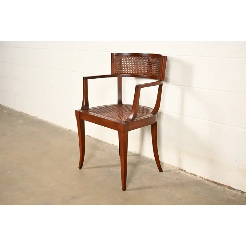 Michael Taylor for Baker Furniture Klismos Cherry Wood and Cane Armchair, Newly Refinished - Image 3