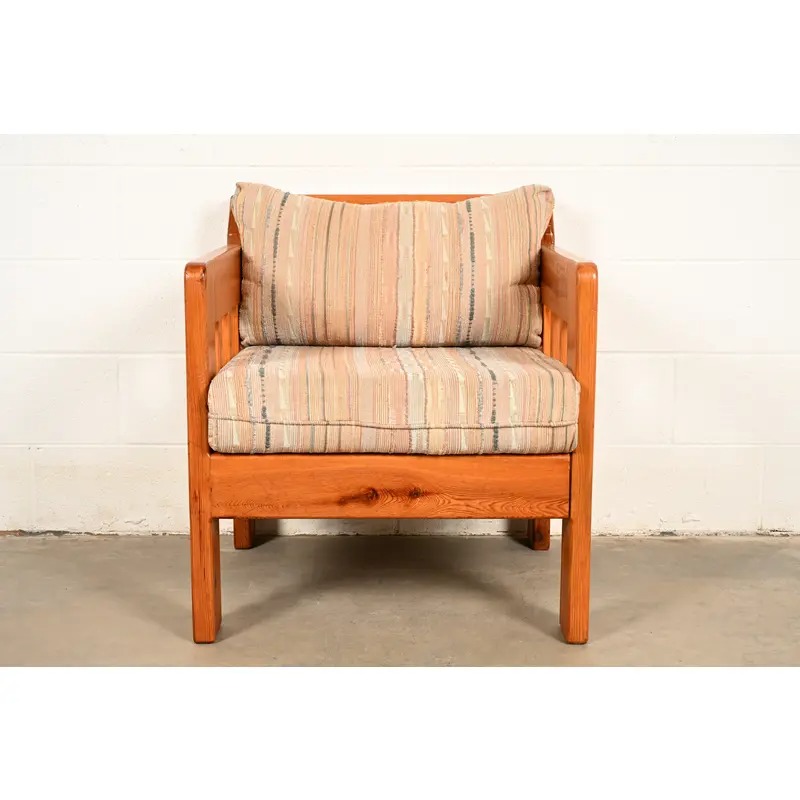 Mid-Century Modern Knotty Pine Lounge Chair With Southwest Upholstery, Circa 1960s - Image 3