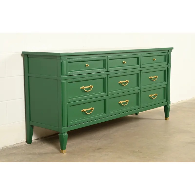 White Furniture French Regency Louis XVI Green Lacquered Dresser or Credenza, Newly Refinished - Image 3