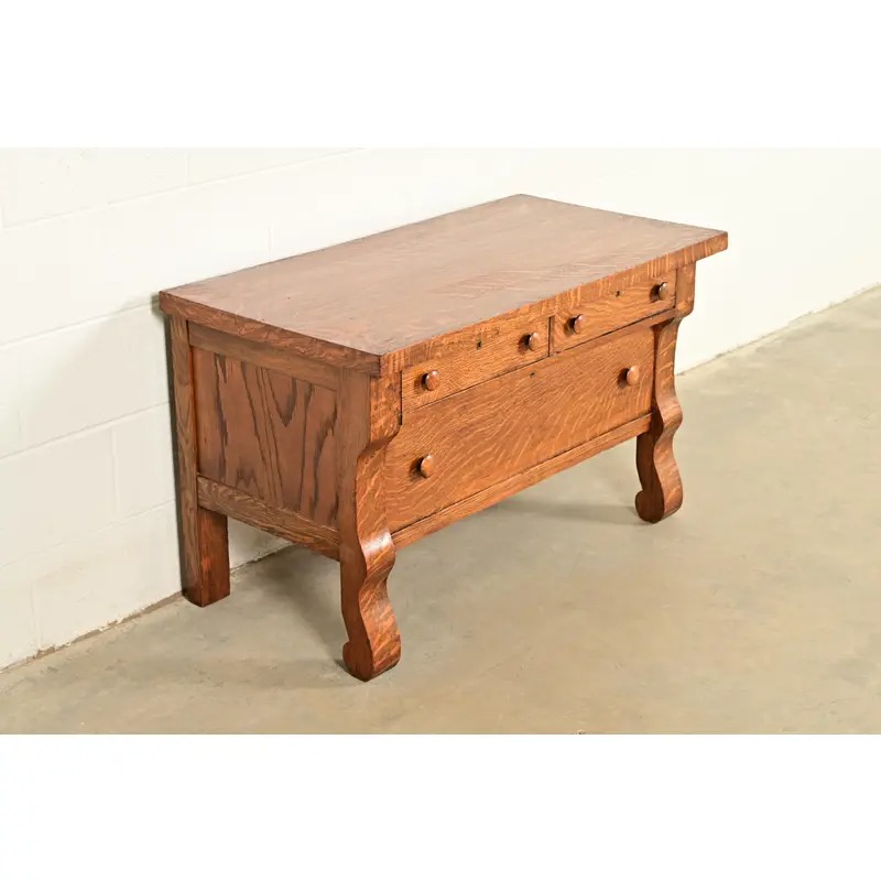 Antique American Empire Carved Tiger Oak Lowboy Dresser, Circa 1900 - Image 4