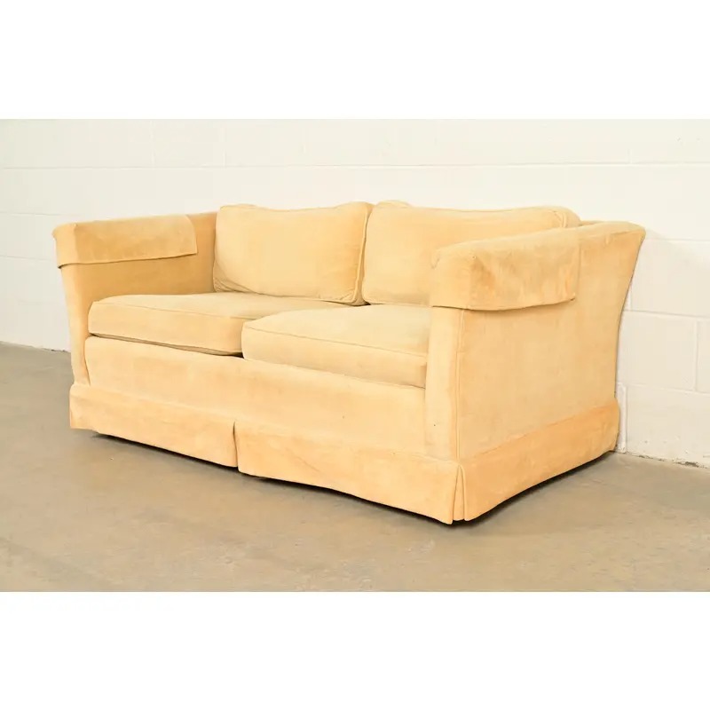 Baker Furniture Style Modern Mohair Velvet Tuxedo Sofa or Loveseat - Image 4