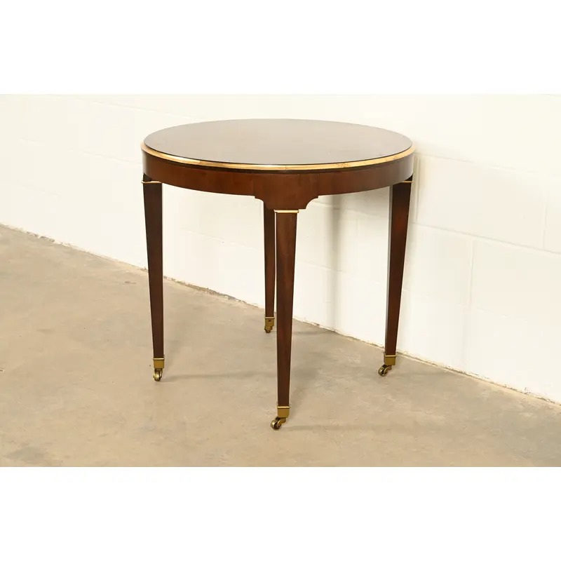Barbara Barry Style Hollywood Regency Walnut and Parcel Gilt Tea Table or Occasional Side Table by Ethan Allen - Image 4