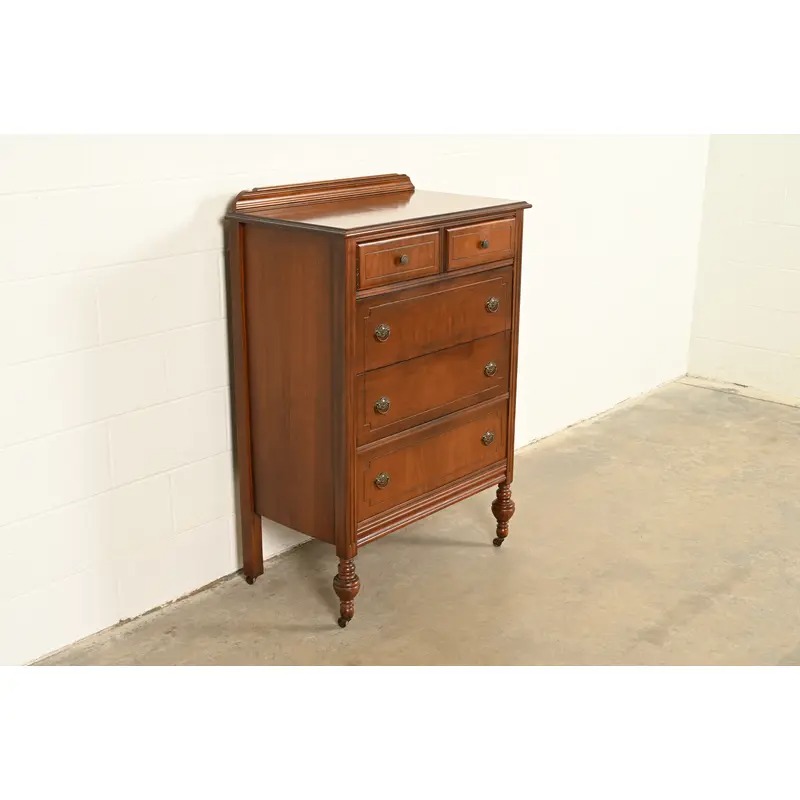 Berkey & Gay Style Antique French Regency Louis XVI Walnut Highboy Dresser, Circa 1930s - Image 4
