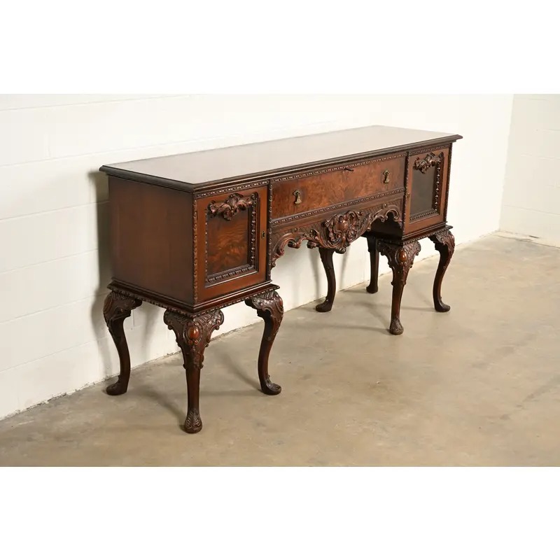 Berkey & Gay Style Chippendale Carved Mahogany Sideboard or Bar Cabinet, Circa 1920s - Image 4