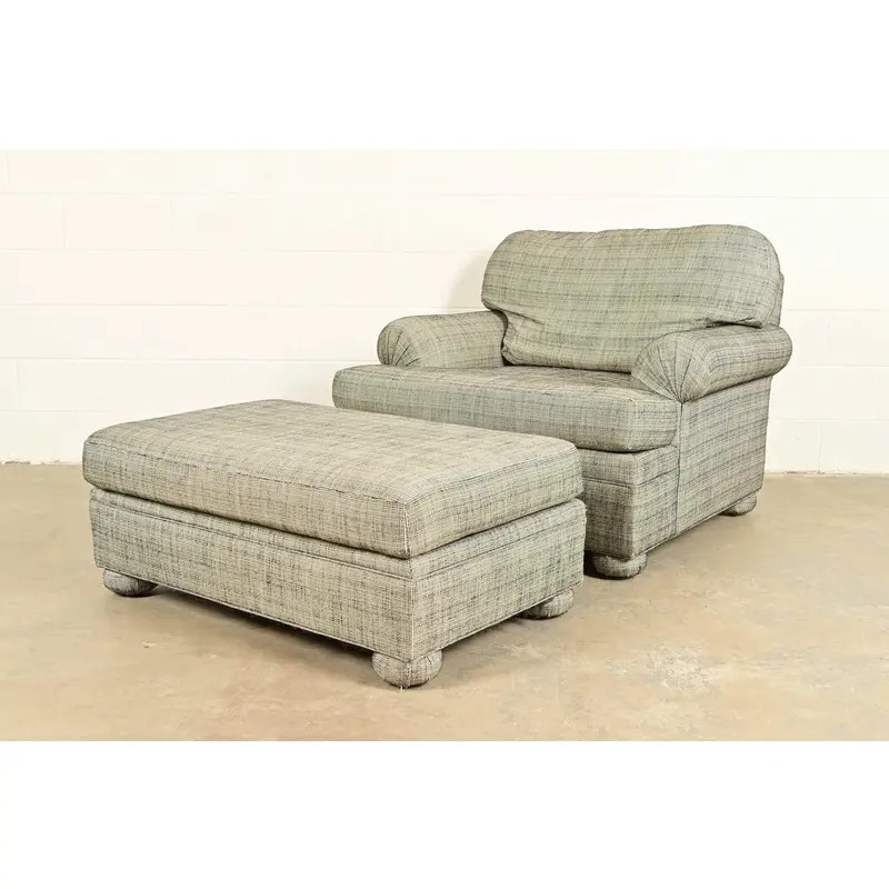 Ethan Allen Modern Upholstered Oversized Lounge Chair With Ottoman - Image 4