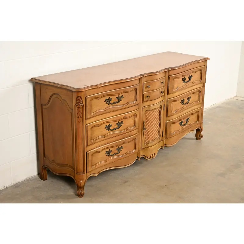 French Provincial Louis XV Carved Fruitwood Triple Dresser by Fancher Furniture, Circa 1960s - Image 4