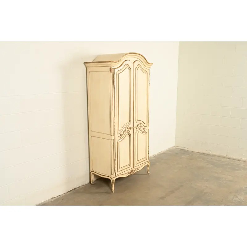 Henredon French Provincial Louis XV Cream Lacquered Armoire Dresser or Gentleman's Chest, Circa 1960s - Image 4