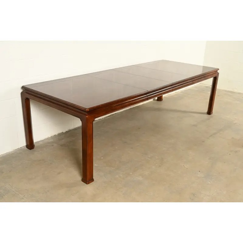 Henredon Mid-Century Hollywood Regency Mahogany and Burl Wood Extension Dining Table, Newly Refinished - Image 4