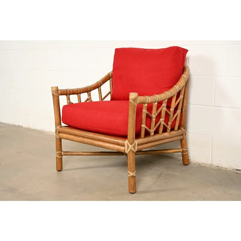 McGuire Mid-Century Hollywood Regency Bamboo Rattan Lounge Chair - Image 4