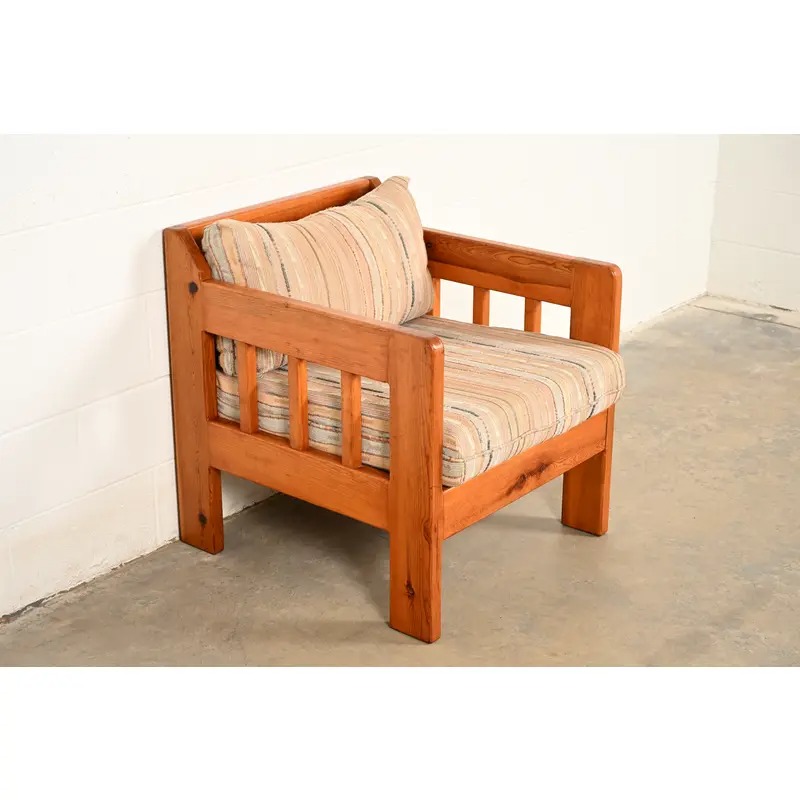 Mid-Century Modern Knotty Pine Lounge Chair With Southwest Upholstery, Circa 1960s - Image 4