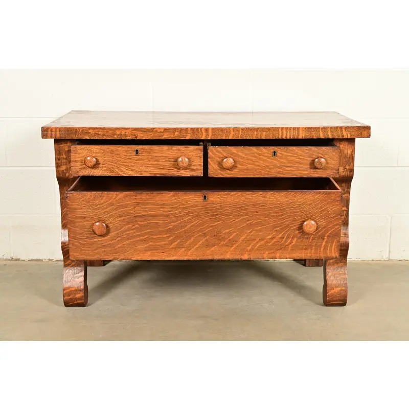 Antique American Empire Carved Tiger Oak Lowboy Dresser, Circa 1900 - Image 5