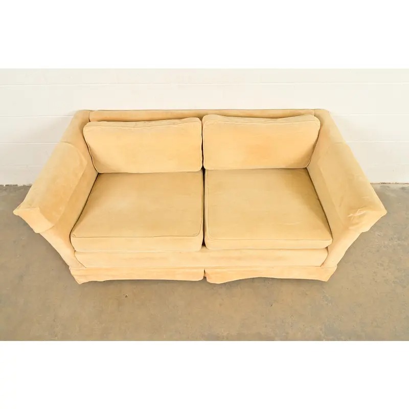 Baker Furniture Style Modern Mohair Velvet Tuxedo Sofa or Loveseat - Image 5