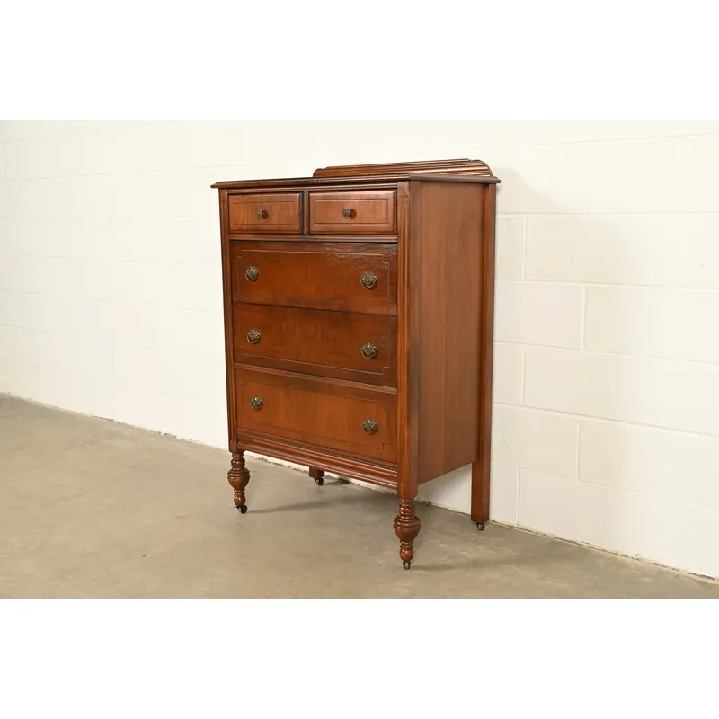 Berkey & Gay Style Antique French Regency Louis XVI Walnut Highboy Dresser, Circa 1930s - Image 5
