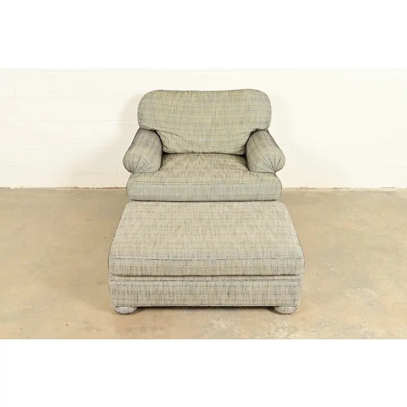 Ethan Allen Modern Upholstered Oversized Lounge Chair With Ottoman - Image 5