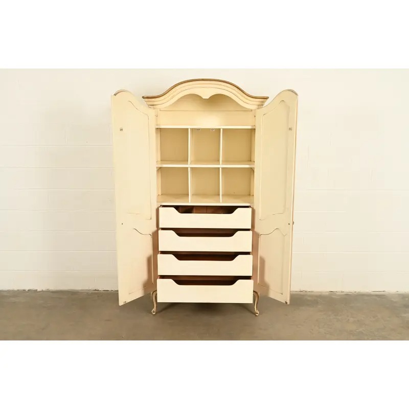 Henredon French Provincial Louis XV Cream Lacquered Armoire Dresser or Gentleman's Chest, Circa 1960s - Image 5
