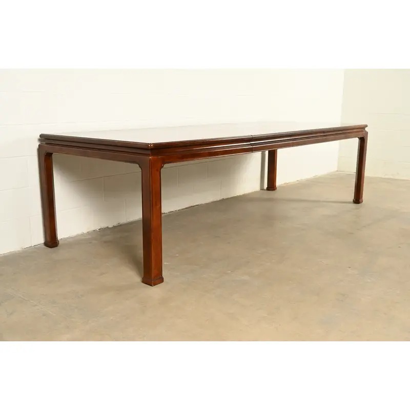 Henredon Mid-Century Hollywood Regency Mahogany and Burl Wood Extension Dining Table, Newly Refinished - Image 5