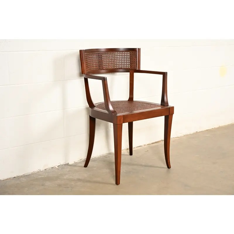 Michael Taylor for Baker Furniture Klismos Cherry Wood and Cane Armchair, Newly Refinished - Image 4