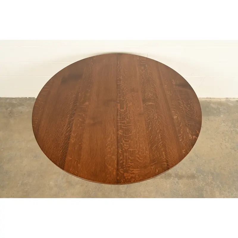 Stickley Brothers Style Antique Mission Oak Arts & Crafts Pedestal Extension Dining Table, Newly Refinished - Image 5