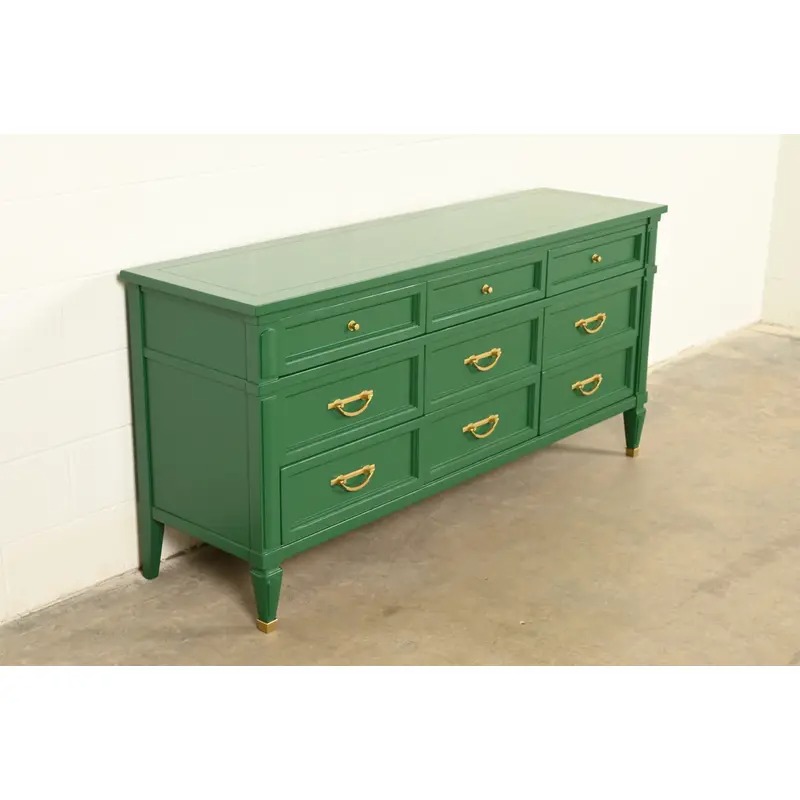 White Furniture French Regency Louis XVI Green Lacquered Dresser or Credenza, Newly Refinished - Image 5