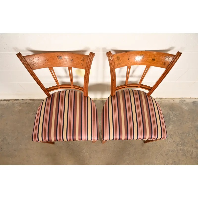 Antique Italian Regency Fruitwood Inlaid Marquetry Side Chairs or Dining Chairs, Pair - Image 6