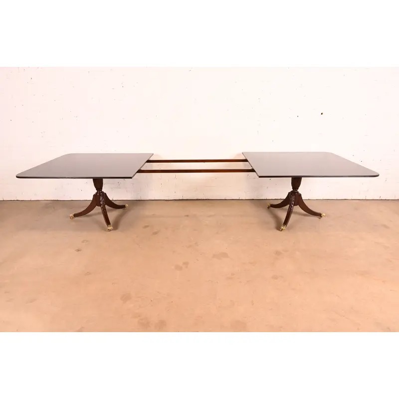 Baker Furniture Style Georgian Mahogany Double Pedestal Extension Dining Table, Newly Refinished - Image 6