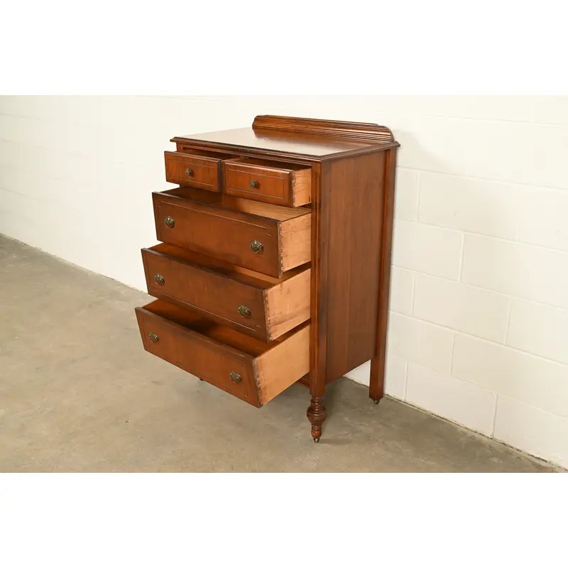 Berkey & Gay Style Antique French Regency Louis XVI Walnut Highboy Dresser, Circa 1930s - Image 6