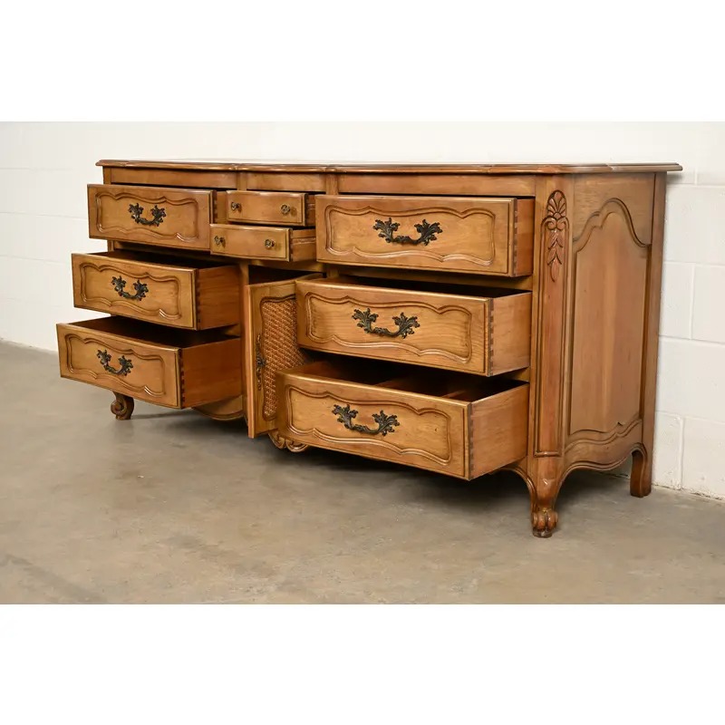 French Provincial Louis XV Carved Fruitwood Triple Dresser by Fancher Furniture, Circa 1960s - Image 6