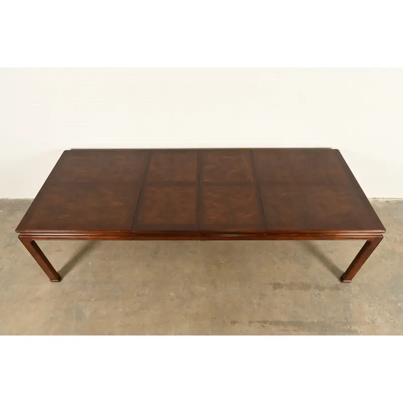 Henredon Mid-Century Hollywood Regency Mahogany and Burl Wood Extension Dining Table, Newly Refinished - Image 6