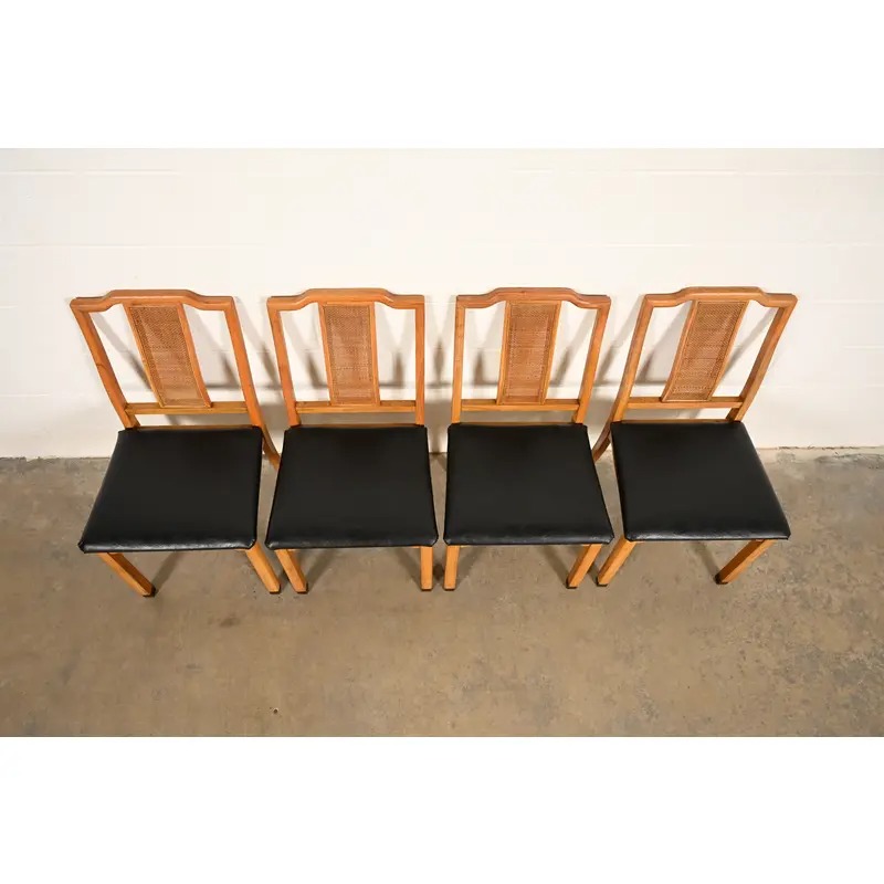 Henredon Style Mid-Century Hollywood Regency Carved Walnut and Cane Dining Chairs, Set of Four - Image 6
