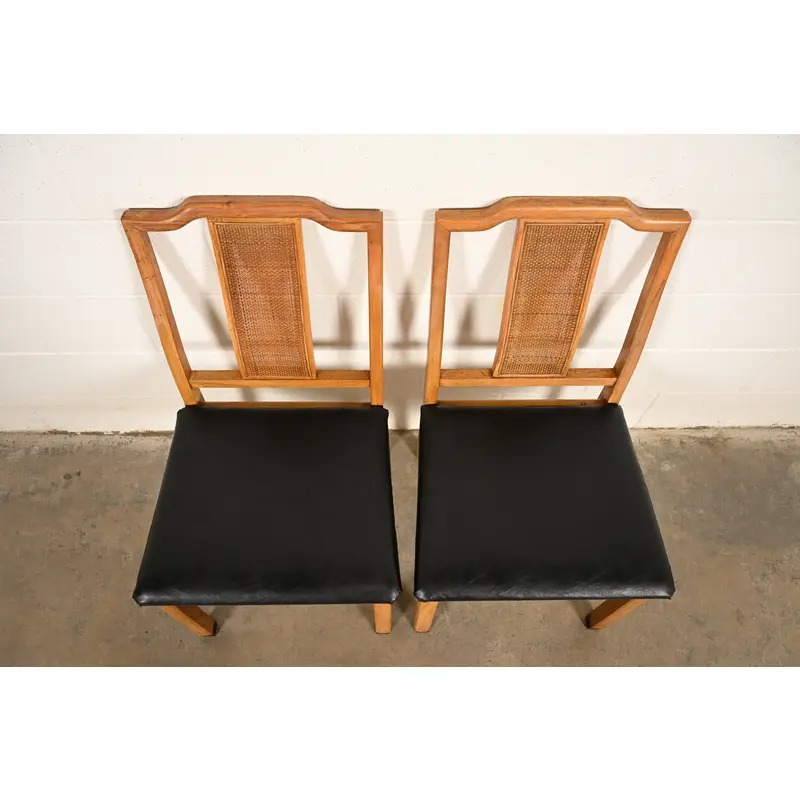 Henredon Style Mid-Century Hollywood Regency Carved Walnut and Cane Side Chairs or Dining Chairs, Pair - Image 6