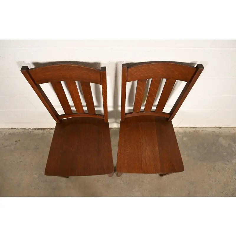 Limbert Style Antique Mission Oak Arts & Crafts Side Chairs or Dining Chairs, Pair - Image 6