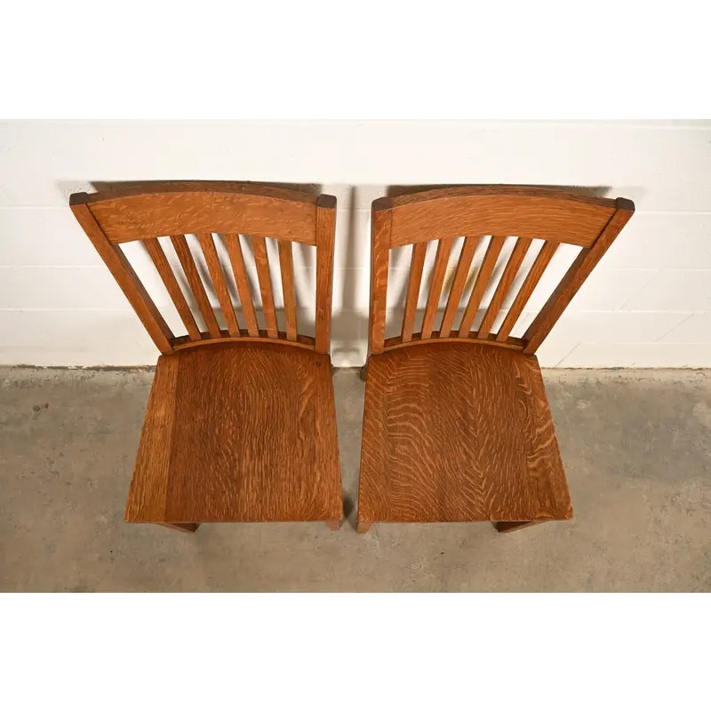 Limbert Style Antique Mission Oak Arts & Crafts Spindle Back Side Chairs or Dining Chairs, Pair - Image 6