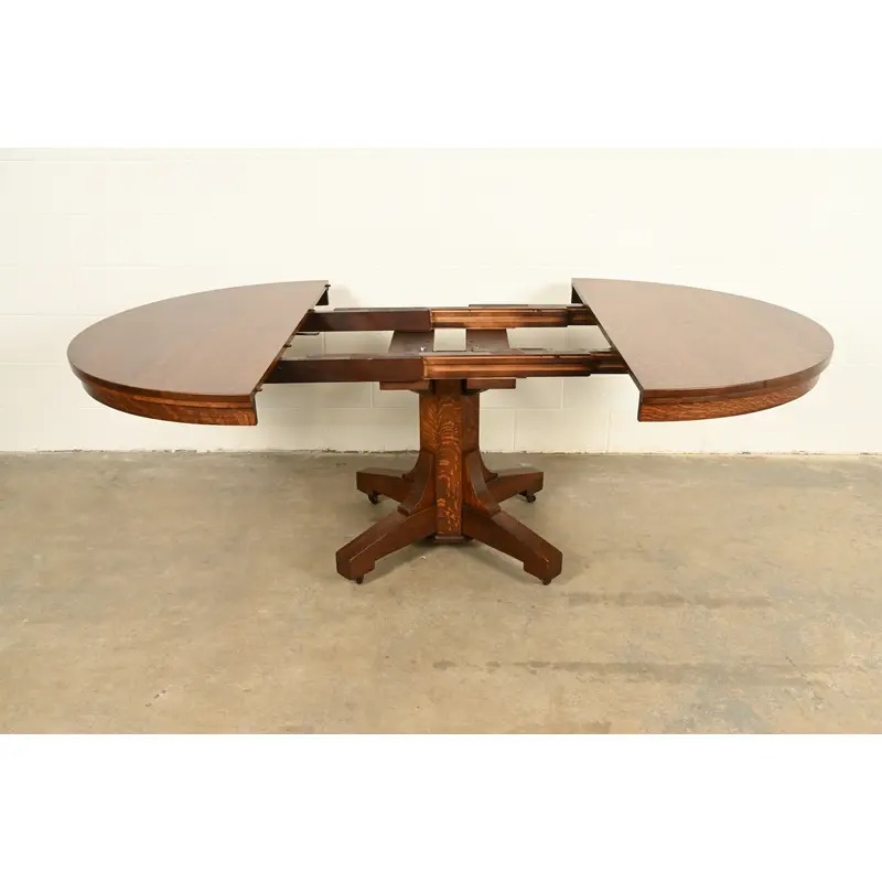 Stickley Brothers Style Antique Mission Oak Arts & Crafts Pedestal Extension Dining Table, Newly Refinished - Image 6