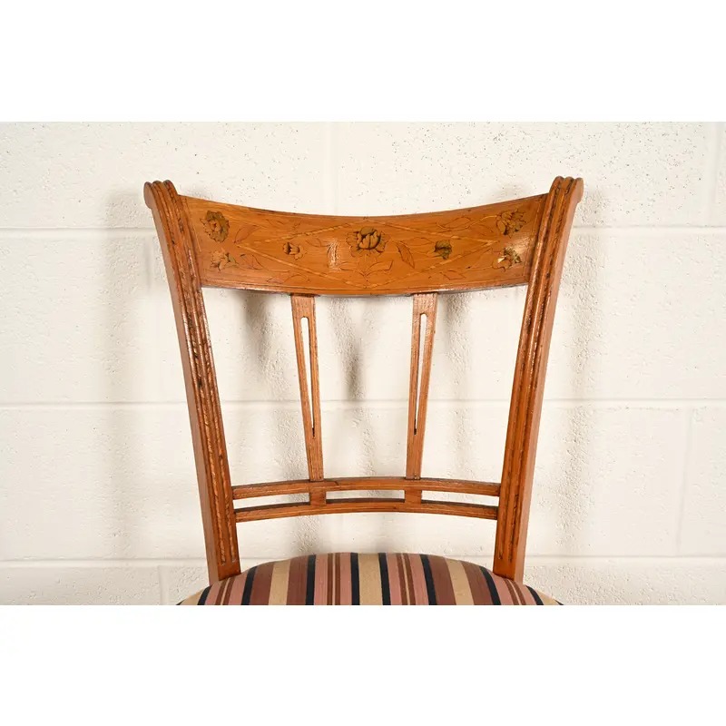 Antique Italian Regency Fruitwood Inlaid Marquetry Side Chairs or Dining Chairs, Pair - Image 7